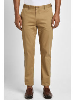 Peter England - Men Khaki Solid Slim Fit Casual Trousers