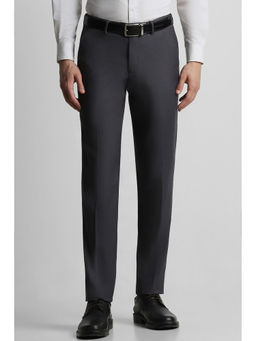 Peter England - Men Grey Solid Slim Fit Trousers