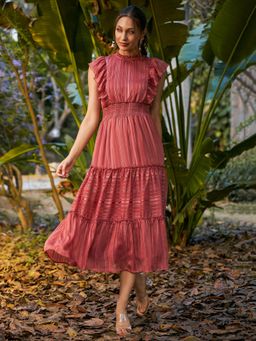 KASSUALLY - Onion Pink Ruffle Sleeveless Frill Midi Dress