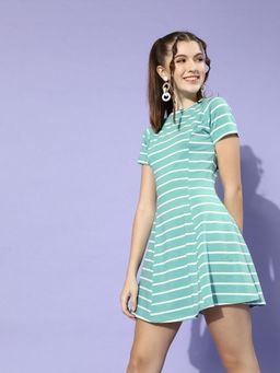 KASSUALLY - Green Striped Waisted Dress