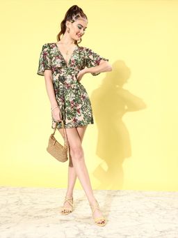 KASSUALLY - Peach Tropical Resort Wear Dress