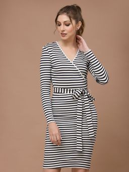 KASSUALLY - Black & White Striped Dress (Set of 2)