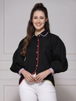 KASSUALLY - Black Multi Colour Block Piping Shirt