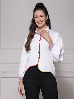 KASSUALLY - White Multi Colour Block Piping Shirt