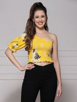 KASSUALLY - Yellow One Side Shoulder Asymmetric Top