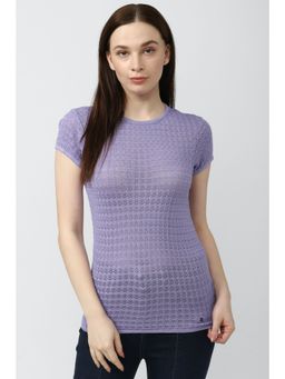 Van Heusen - Women Lavender Self Design Casual Crew Neck Top