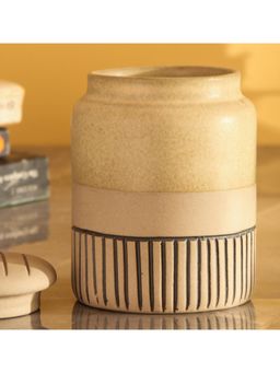 The Decor Mart - Off-White Ceramic Semi-Glazed Storage Jar (S)
