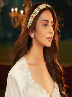 Accessher - Semi Precious Purple Stones and Pearls Embellished Statement Bridal Mathapatti