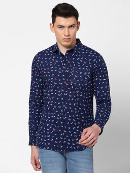Lee - Men's Printed Navy Blue Shirt Slim Fit