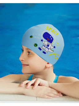 Little Surprise Box - Blue Astro Dino Silicone Kids Swim Cap