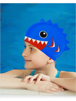 Little Surprise Box - 3D Cobalt Blue Red Wrinkle Silicone Kids Swim Cap