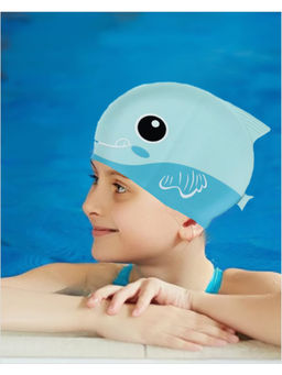 Little Surprise Box - Light Blue Fin Dual Silicone Kids Swim Cap