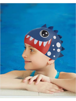 Little Surprise Box - 3D White Polka Navy Blue Silicone Kids Swim Cap