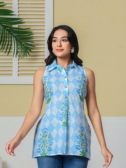 Yufta - Blue Cotton Shirt Tunic