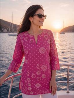 Yufta - Pink Mul Chanderi Style Short Tunic