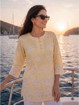 Yufta - Yellow Cotton Lucknowi Tunic