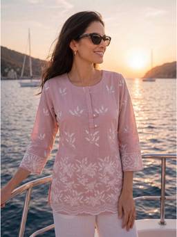 Yufta - Mauve Cotton Lucknowi Tunic