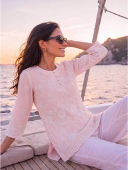 Yufta - Pink Cotton Lucknowi Tunic
