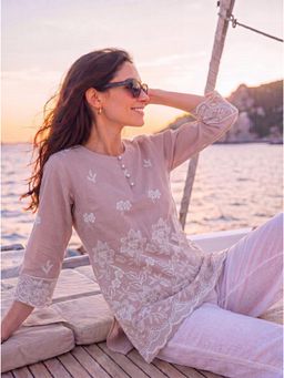 Yufta - Mauve Cotton Lucknowi Tunic