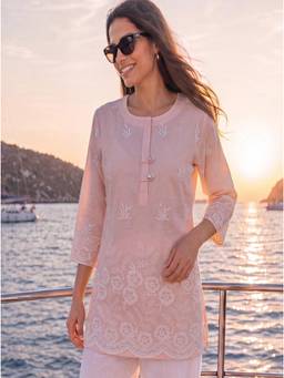 Yufta - Peach Cotton Lucknowi Tunic