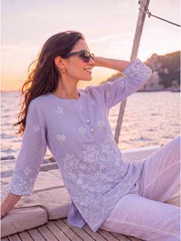 Yufta - Lavender Cotton Lucknowi Tunic