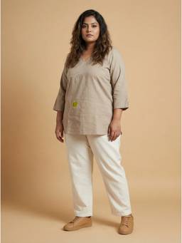 Curvy Lane - Beige Pure Cotton Tunic