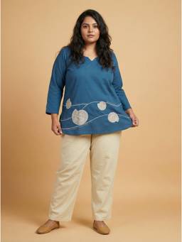 Curvy Lane - Peacock Blue Pure Cotton Tunic