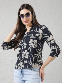 CRIMSOUNE CLUB - Women's Black Floral Print Top