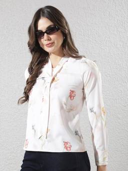 CRIMSOUNE CLUB - Women's Off White Floral Print Top