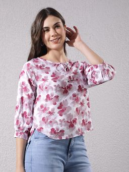 CRIMSOUNE CLUB - Women's Mauve Floral Print Top
