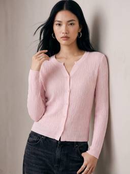 Outzidr - Pink Abstract Textured Cardigan