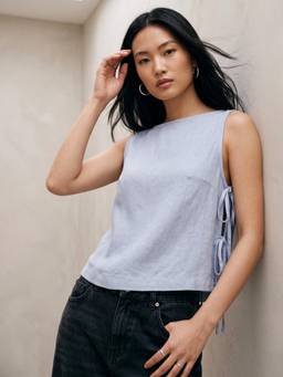 Outzidr - Blue Flowy Side Tie Up Tank Top