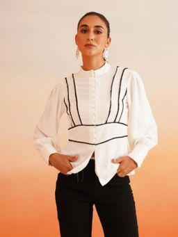 Beatnik - White Women Mandarin Collar Crepe Top