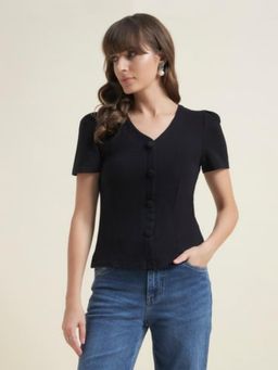 Beatnik - Black Puff Sleeve Cotton Top