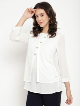 Beatnik - White Women Roll-Up Sleeves A-Line Tunic