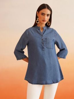 Beatnik - Blue Mandarin Collar Denim Tunic