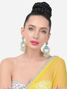Zaveri Pearls - Turquoise White Meenakari Kundan Dangle & Drop Earrings-ZPFK15647