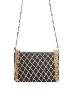 5 Elements by Radhika Gupta - Black Embellished Flap Clutch With Sling
