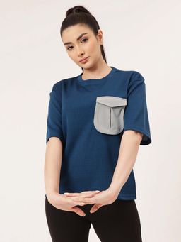 Clovia - Blue and White Comfort Fit Active T-Shirt