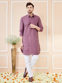 See Designs - Men Purple Cotton Solid Pathani Kurta