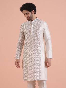 KISAH - Men Off White Printed Kurta