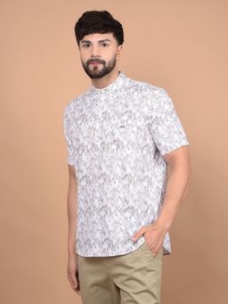 CRIMSOUNE CLUB - Men White Floral Print Linen Shirt Kurta