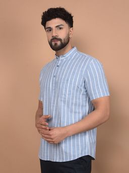 CRIMSOUNE CLUB - Men Blue Vertical Stripes Pure Cotton Shirt Kurta