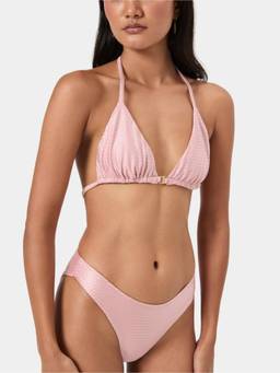 BEYOND - Pink Textured Mid Rise Bikini Bottom