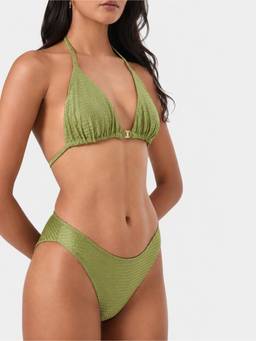 BEYOND - Green Textured Mid Rise Bikini Bottom