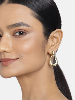 Estele - Gold Plated Studded and Textured Designer Earrings for Women with Black Crystals