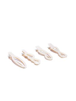 Blueberry - Set Of 4 Pearl Embellished Alligator Hairclips (Pack of 3)