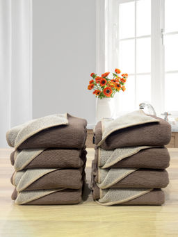 LABHAM - Brown Microfiber Reversible Hand Towel (Pack Of 12)