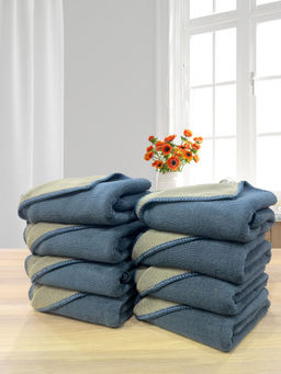 LABHAM - Blue Microfiber Reversible Hand Towel (Pack Of 8)