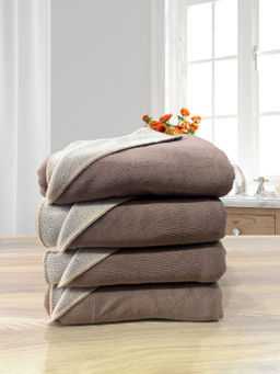 LABHAM - Brown Microfiber Reversible Bath Towel (Pack Of 4)